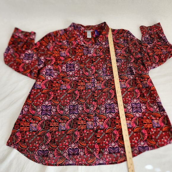CATHERINES Multicolor AbstractPrint Full Button Down Shirt PLUS PETITE Size 3XWP - Picture 12 of 14
